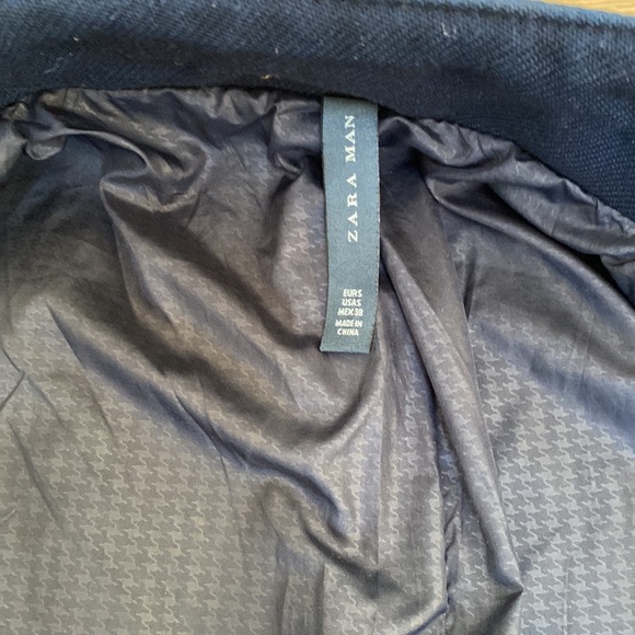Zara Man Navy Zip Up 3/4 Length Coat Size Small - Picture 3 of 5